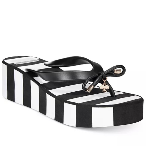 kate spade ♠️ sz 8 Rhett Wedge slides Sandals flip flops black and white - Picture 2 of 15